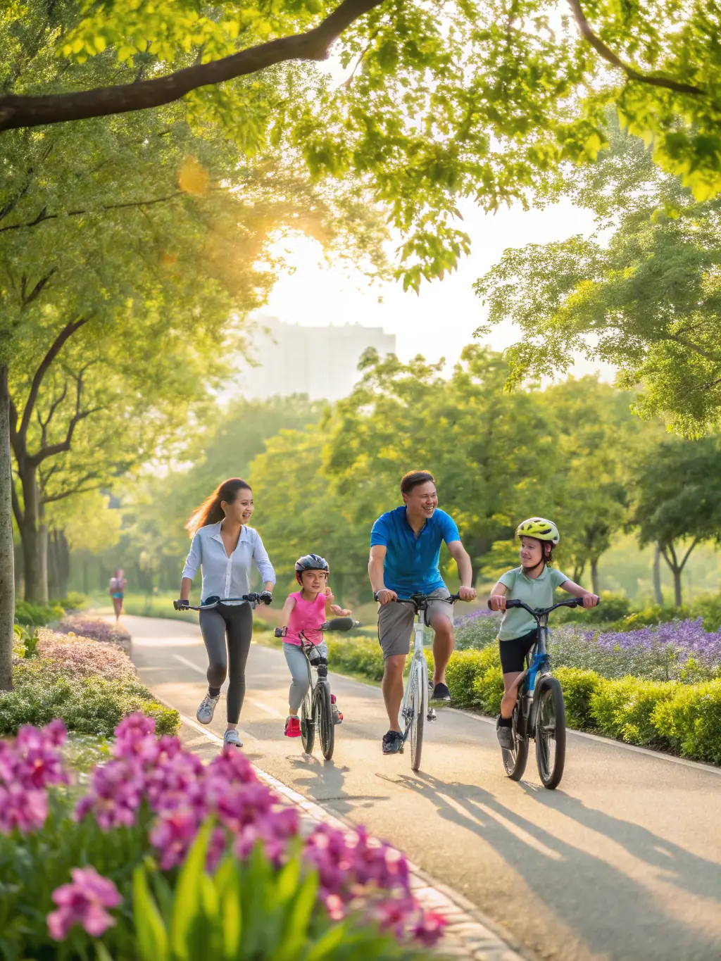 Participants of all ages enjoying a family-friendly mountain biking event, with a focus on fun and inclusive outdoor activity.