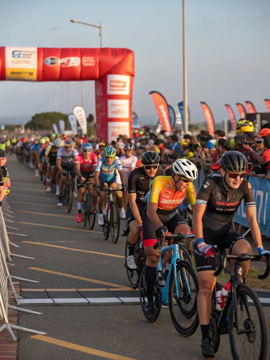 Participants gathered at the starting line of a local mountain bike race, showcasing community spirit and competitive cycling.